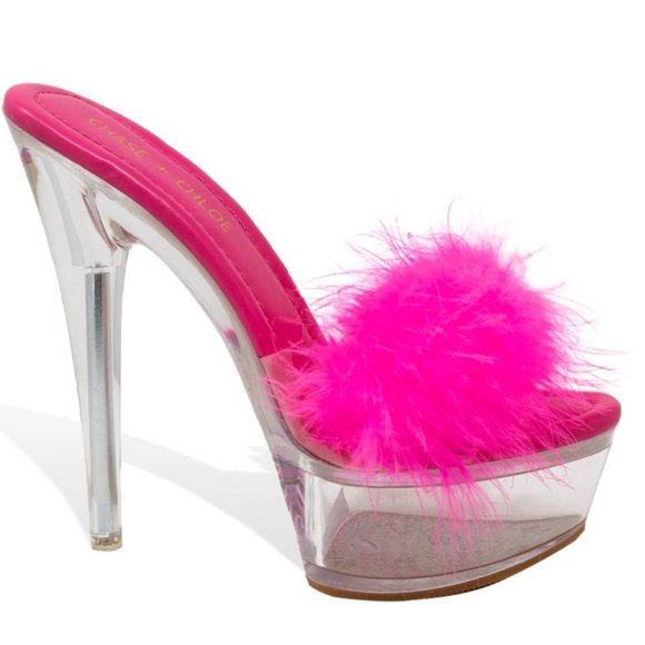 Chase + Chloe Shoes - Women’s clear Platform Fluffy Stiletto Heel Sandals